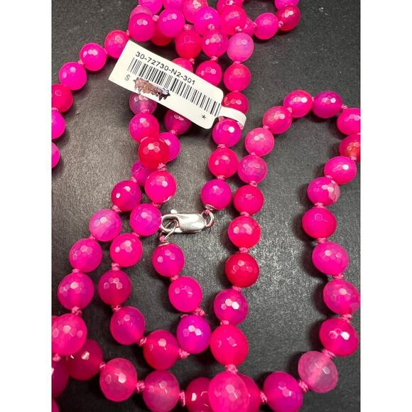 NEW fuchsia pink agate 36 inch knotted bead necklace with sterling silver clasp - Picture 8 of 13